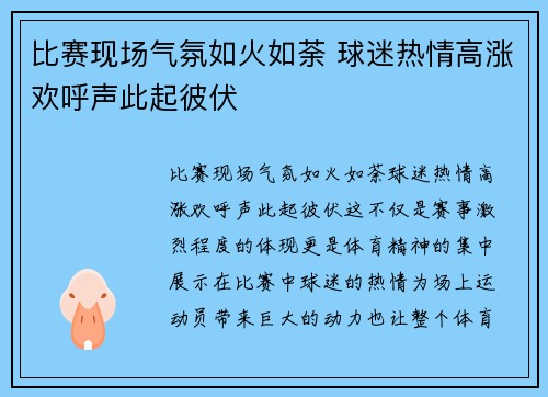 比赛现场气氛如火如荼 球迷热情高涨欢呼声此起彼伏