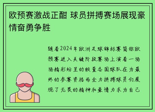 欧预赛激战正酣 球员拼搏赛场展现豪情奋勇争胜